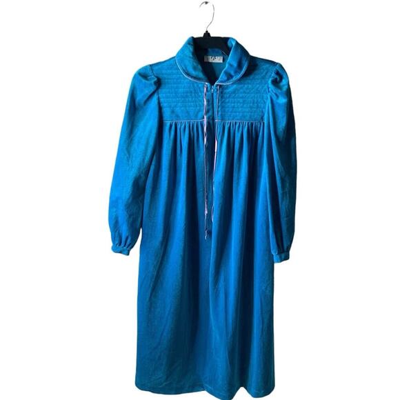 CJS Vintage House Dress Sleepwear Womens L Half Zip Balloon Sleeves Drawstring - Picture 1 of 10